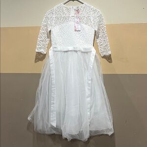 Girls White Lace & Tulle Party Dress – IBTOM Castle Size 140 (9–10Y) New With 🏷️